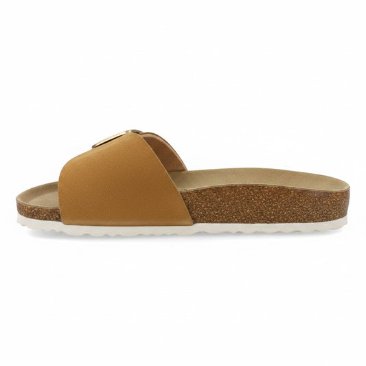 Mules Fresh & Found beige sable effet suédine avec boucle dorée et semelle ergonomique en liège