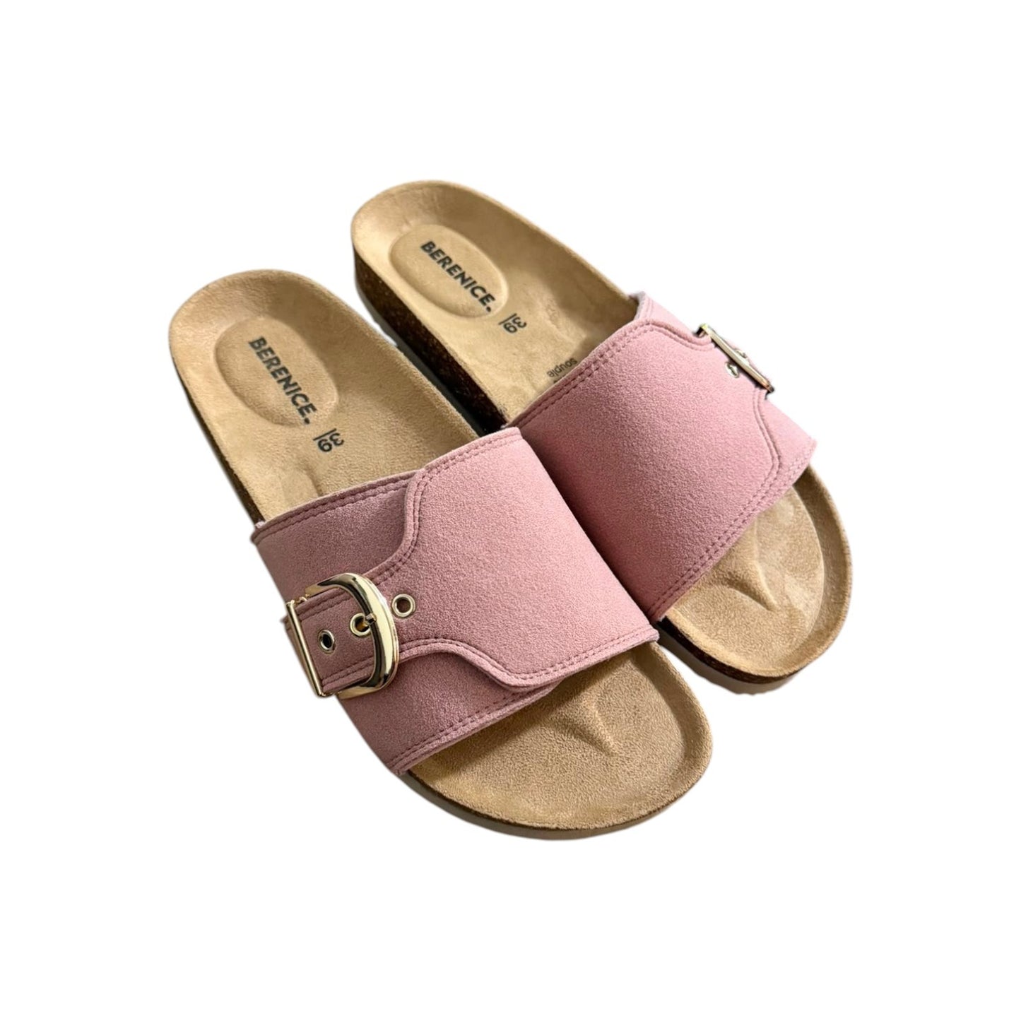 Mules Fresh & Found BERENICE en daim rose avec boucle dorée et semelle anatomique en liège