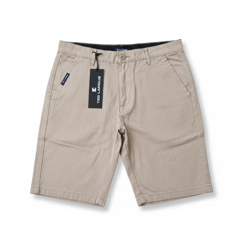 Bermuda beige en coton Fresh & Found Ted Lapidus, coupe droite décontractée avec poches et fermeture boutonnée.