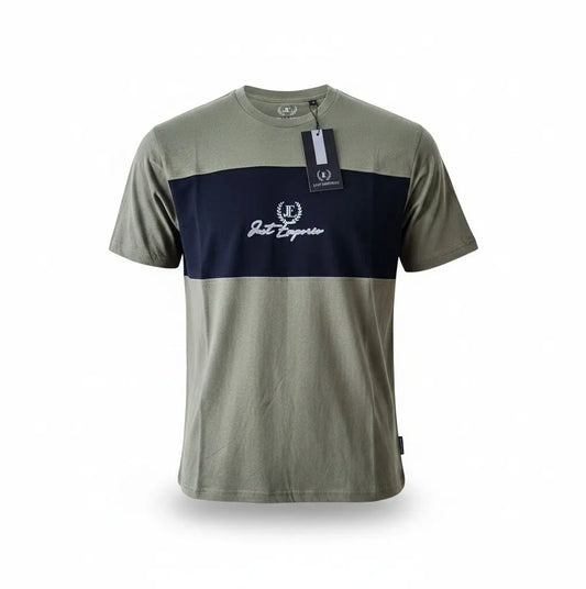 T-shirt homme Fresh & Found Just Emporio en coton vert kaki et bleu marine avec logo brodé sur la poitrine