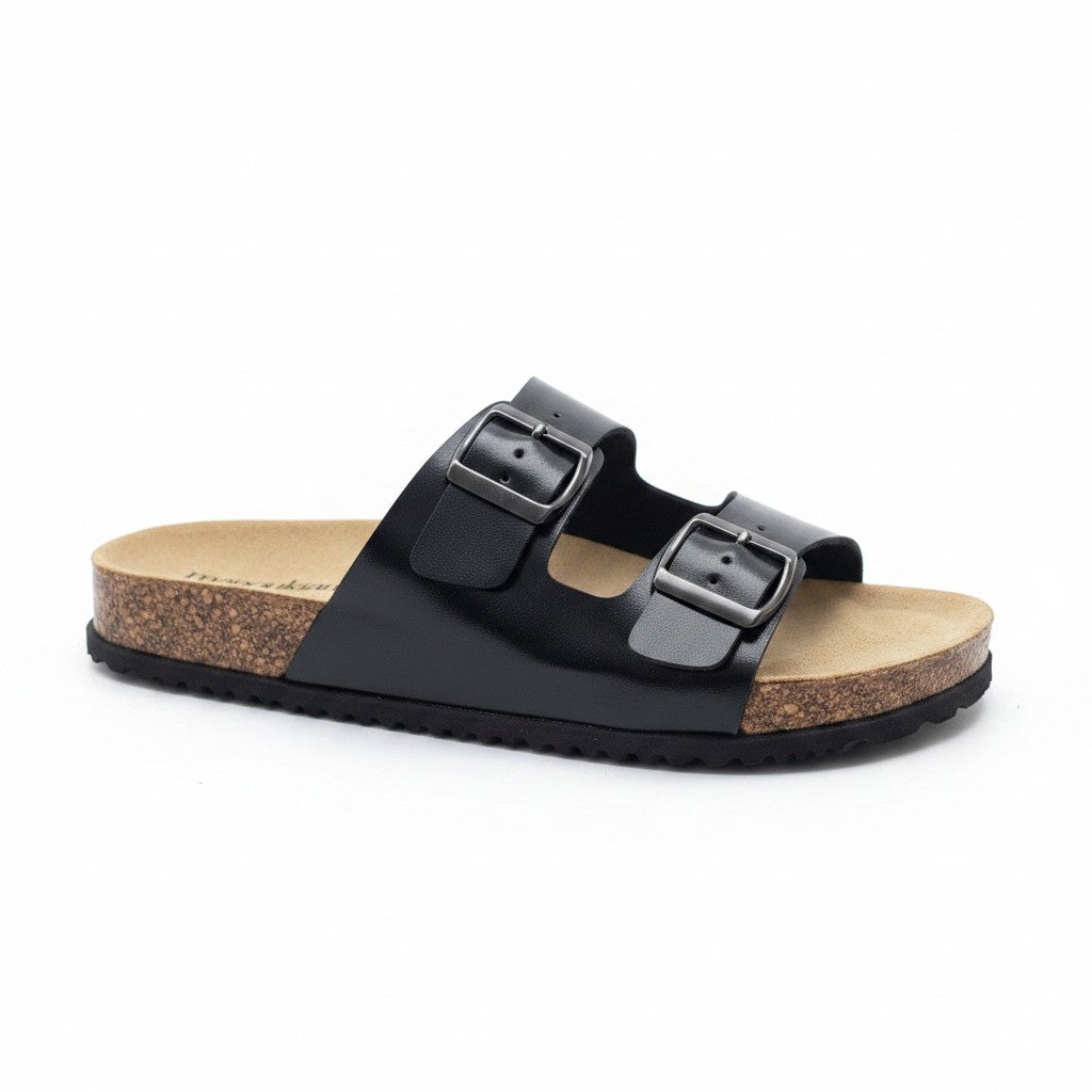 Sandales Fresh & Found Manoukian noires à double bride avec semelle ergonomique aspect liège et boucles réglables
