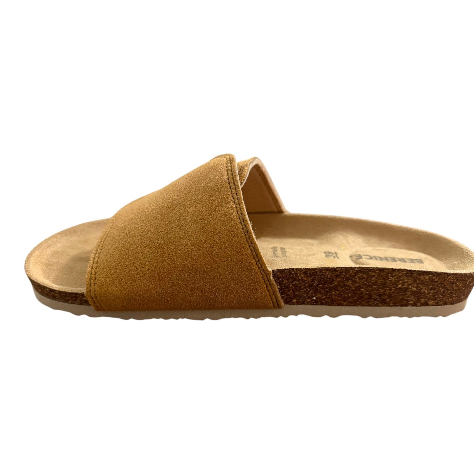 Mules Fresh & Found pour femme en daim camel avec semelle anatomique en liège, vue de profil