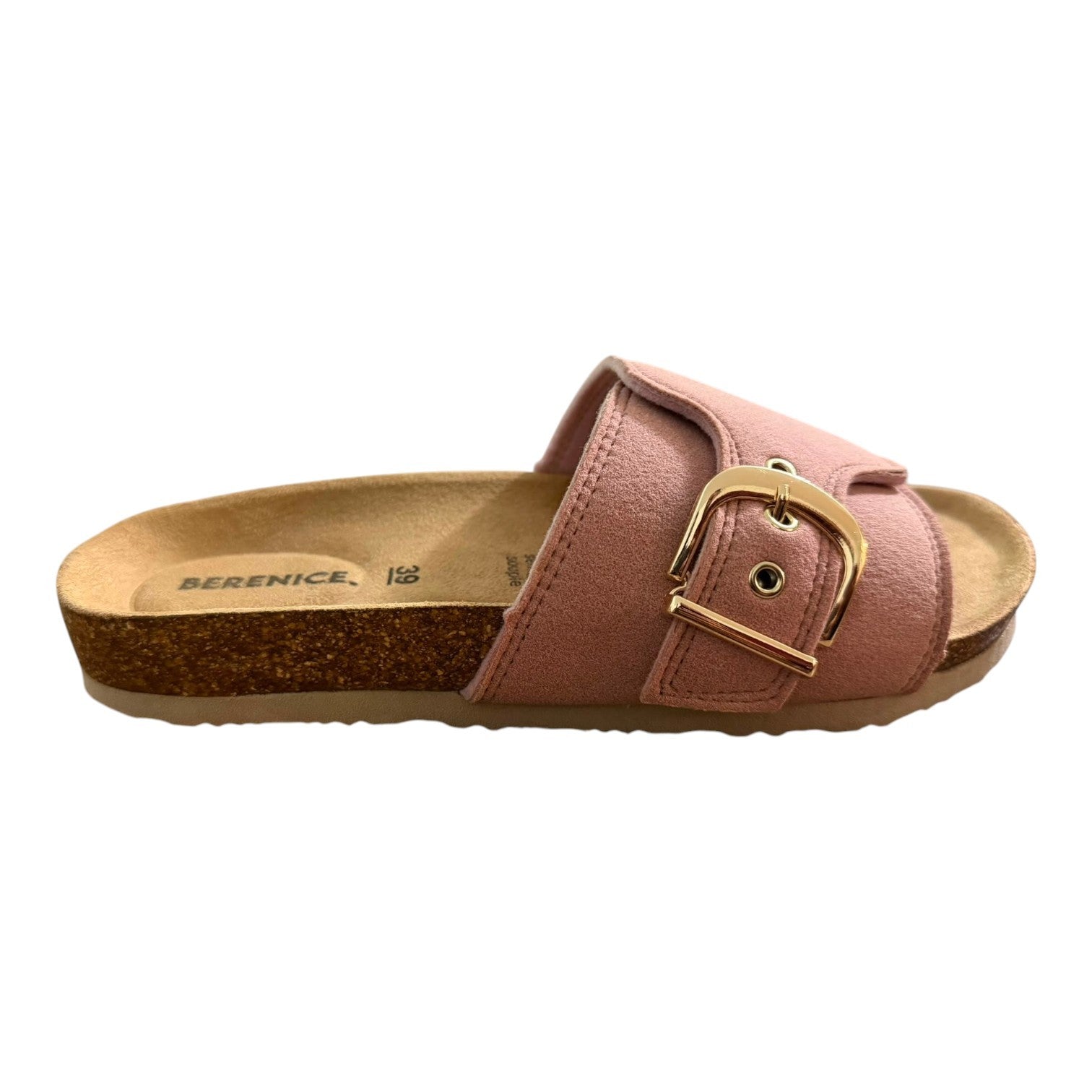 Mules Fresh & Found BERENICE en daim rose avec boucle dorée et semelle anatomique en liège